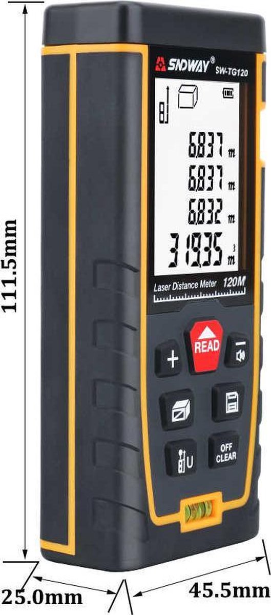 Afmetingen en gewicht laser afstandsmeter